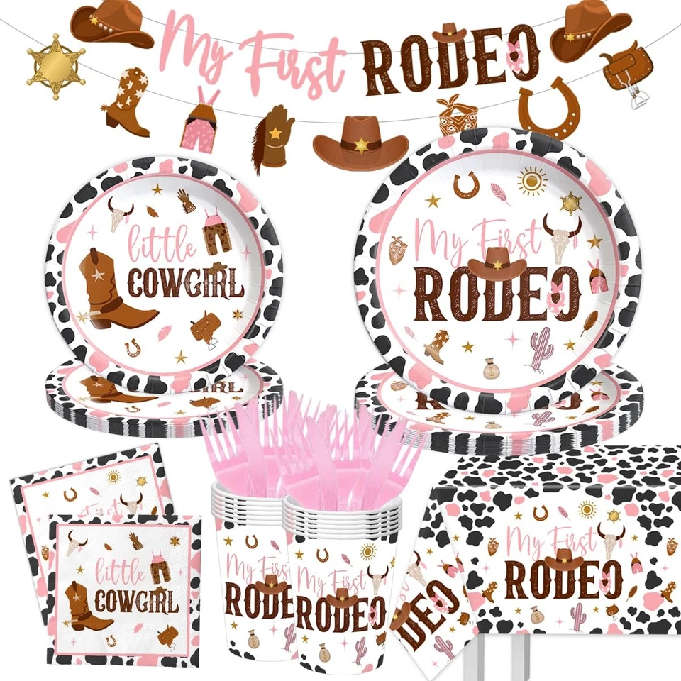 Украшения для дня рождения My First Rodeo — 142 шт. столовая посуда для ковбоев в стиле вестерн для 1... - Изображение 1 из 4