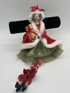 Lg Vintage Hand Painted Porcelain Cat Christmas Plush Ornament Doll Decoration - Picture 1 of 13
