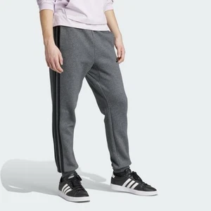 adidas Men’s Essentials 3-Stripes Fleece Pants Dark Grey Heather/Black Size L - Picture 1 of 6