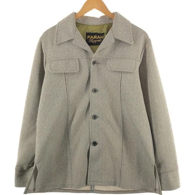 Used FARAH all-over herringbone long-sleeved box shirt size M (men's) - Image 1 of 4