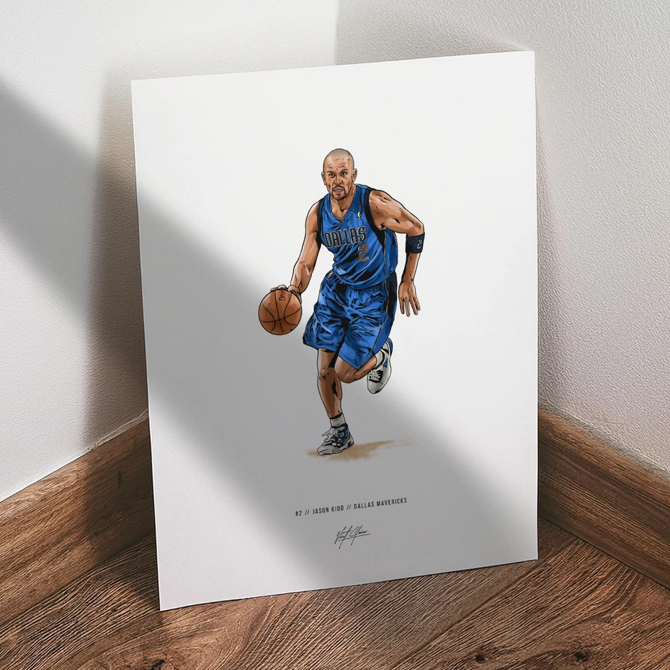 Плакат Джейсона Кидда из Dallas Mavericks баскетбольная иллюстрация художественная печать 8x10 - Изображение 1 из 4