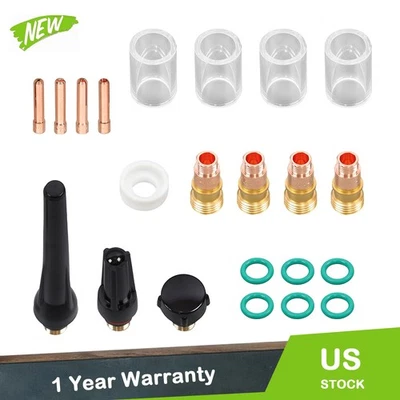 22 件装 适用于 WP-17/18/26 TIG 焊接火炬 Stubby 气体镜头-Pyrex 玻璃杯套件 — 第 1/4 张图片