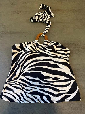 black white halter LA BLANCA    swimsuit top tankini size 10 - Image 1 of 2