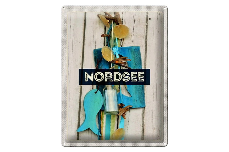 mrdeco Metall Schild 30x40cm Nordsee Anhänger Fisch Holz  Deko Blechschild - Bild 1 von 1