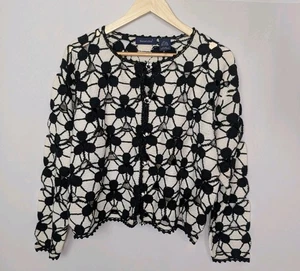Eagle’s Eye schwarz weiß Häkel Cardigan Pullover große Blumen Mod Retro Y2K - Bild 1 von 11