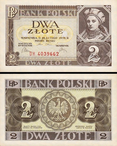Poland 2 Zlote 1936, UNC-  P-76, With Completely Watermark Cover