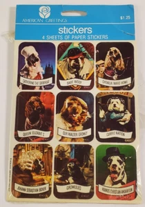 Vintage 1984 AMERICAN GREETINGS Aufkleber - Lustige Hunde als berühmte Menschen - Bild 1 von 3