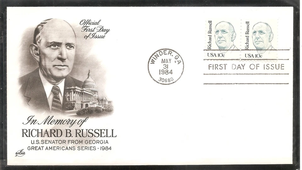 US SC #1853 Great American Issue/ Richard Russell FDC. Artcraft Cachet. - Image 1 of 1