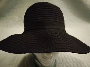 Sombrero para mujer talla única Liz Claiborne negro para sol con banda negra decorativa - Imagen 1 de 8