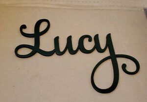LUCY Name Custom Wood Scroll Letters Painted Black  - 14" x 9"