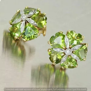 Orecchini a perno cuore diamante simulato peridoto verde 2,80 ct argento 925 placcato oro - Foto 1 di 8