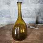 handblown amber glass thin neck bottle chipped lip vintage old 9" tall