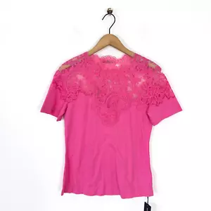 T-shirt Ermanno Scervino rosa pizzo cotone Manica Corta taglia 44 UK 12 NUOVA - Foto 1 di 7