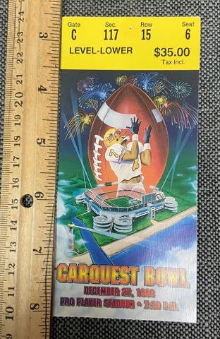 1996 DEC 27 CARQUEST BOWL TICKET STUB CAVALIERS VS MIAMI HURRICANES 93022C Cover