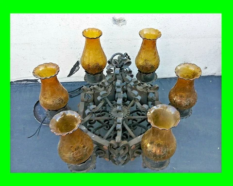 VINTAGE ANTIQUE SPANISH GOTHIC WROUGHT IRON CHANDELIER LAMP Cover