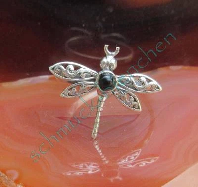 Anello In Onice Nero Libellula In Argento Sterling 925 Gr 18,4 - Immagine 1 di 4