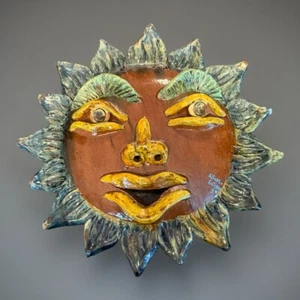 Alfonso Soteno Pottery Clay Wall Hanging Smiling Sun Signed Mexican Folk Art 15” - Picture 1 of 8