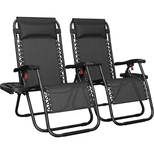 Set of 2 Backyard Zero Gravity Recliners Outdoor Folding Reclining Lounge Chairs - Picture 1 of 9