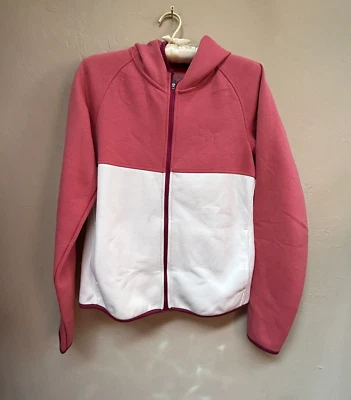 Uniqlo Womens Full Zip Fleece Hoodie Jacket Size Small Colorblock Pink White - Image 1 of 4