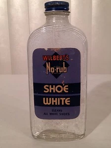 Vintage 1940s Wilberts No Rub Shoe White Polish Glass Bottle Art Deco 40s - Picture 1 of 6