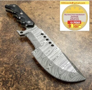 Handmade Hunter Tracker Knife, Damascus Forged Blade, Bull Horn Handle 9” - Picture 1 of 6