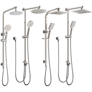 Brushed Nickel Square/Round Rain Handheld Twin Shower Head Sliding Rail Set WELS - Picture 1 of 47