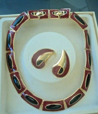 Super Monet Halskette / Halsband & Ohrring Set + Kiste - Rot & Schwarz - Bild 1 von 4