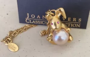 JOAN RIVERS Bunny RABBIT Faux Pearl Necklace Easter Pink Rhinestone Eyes - Picture 1 of 5
