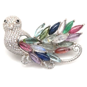  925 Silver White Moonstone, Ruby, Sapphire, Tourmaline & Zircon Brooch  - Picture 1 of 4