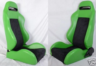 1 Pair Green & Black Racing Seat RECLINABLE + Sliders ALL Ford B - Image 1 of 3