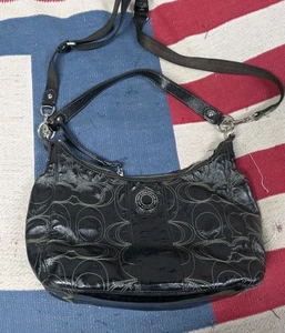 echt Coach Hobo-Schultertasche schwarz Lackleder Monogramm genäht F19282 - Bild 1 von 10
