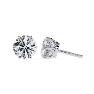 Classic Round Cut 2.57 Carat Diamond Solitaire Stud Earrings 14K White Gold - Picture 1 of 24