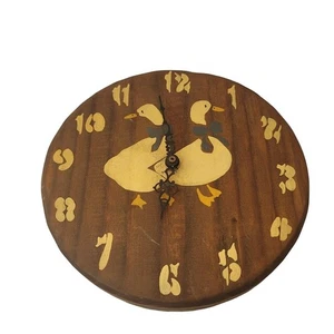 hanging Vintage Goose Geese Solid Wood Wall Clock 1980s Farmhouse Painted - Picture 1 of 4