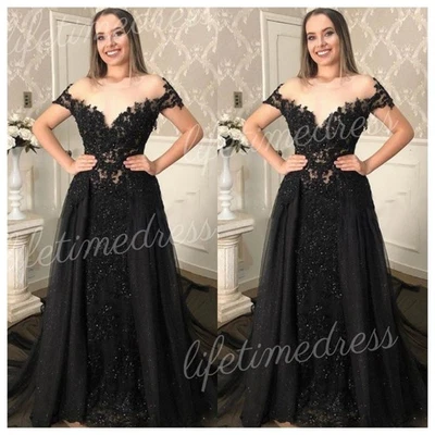 Black Wedding Dresses wtih Detachable Train Gothic Mermaid Lace up Bridal Gowns - Image 1 of 4