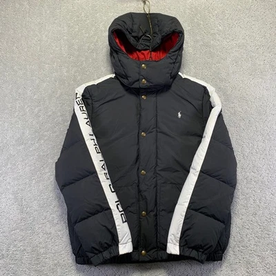 Chaqueta acolchada Polo Ralph Lauren para niños grande 14-16 negra con capucha abrigo de plumón de pato Foto 1 de 4
