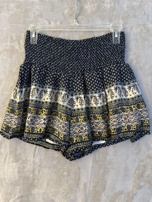 Pantalones Cortos Bershka Mujer Grandes Azul Amarillo Boho Floral Cintura Alta Calzado Festival Foto 1 de 4