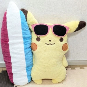 POKÉMON IT'S DEMO Pikachu Pillow Cushion Plush Toy Surfing Sunglasses Excellent - Picture 1 of 2