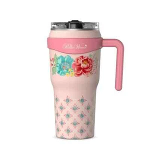 Pioneer Woman Tumbler Stainless Steel Insulated Fancy Flourish 40oz Pink - Picture 1 of 5