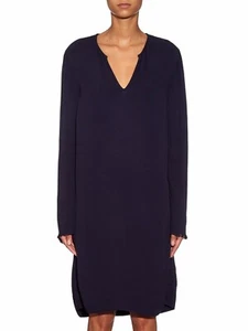 RAQUEL ALLEGRA Raw Edge Crepe Shift Midi Dress Handmade Navy Garmentory 2 L $488 - Bild 1 von 13