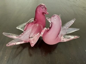VTG Oball Murano Glass Pink Clear Cased Ombré Alabastro Birds Dove MCM DECOR 50s - Picture 1 of 12