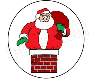 Santa stuck in the chimney funny ENVELOPE SEALS LABELS Stickers 1.5" ROUND - Picture 1 of 3