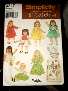Simplicity 4347 Doll Clothes Pattern 18" Archives Dress Coat Petticoat + UNCUT - Picture 1 of 3