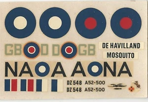 DE HAVILLAND MOSQUITO Mk.IV / Mk. VI 1/72 DECALS DA KIT FROG mm 101x64 ca. - Foto 1 di 1