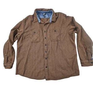 LANDS' END Shirt Mens Casual Button Up 2XL Herringbone Brown Long Sleeve Pockets - Picture 1 of 8