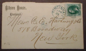 1800's  Gibson House Cover,  Cincinnati to New York w/attached Scott #136 stamp - Picture 1 of 6