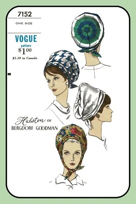 Misses TURBAN Pattern HAT Bonnet One Size Vogue 7152 VTG 1965 Sewing Craft - Image 1 of 4