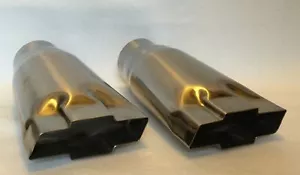 POLISHED STAINLESS 2.5" CHEVY BOWTIE EXHAUST TIPS - PAIR - Picture 1 of 3