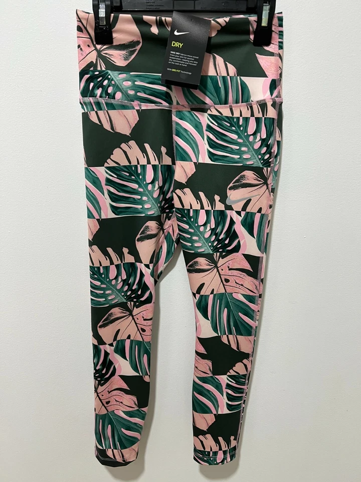 Nike Womens Dri-fit Printed Cropped Full Length Leggings-Multicolor-Color XS