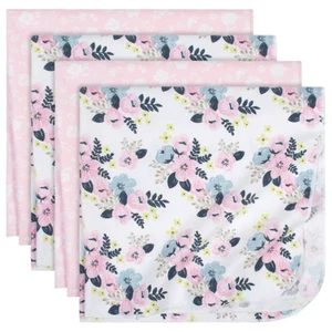 Gerber Just Born Lot of 4 Floral Print Flannel Blanket Baby Girl NWT 30 x 30 - Picture 1 of 1