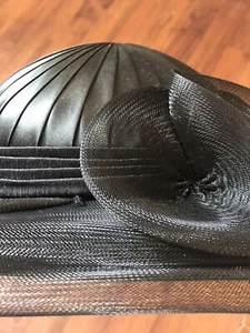 C&A Hat Vintage Black Net Domed Satin Funeral Races Chin Strap Size Medium 20" - Picture 1 of 6